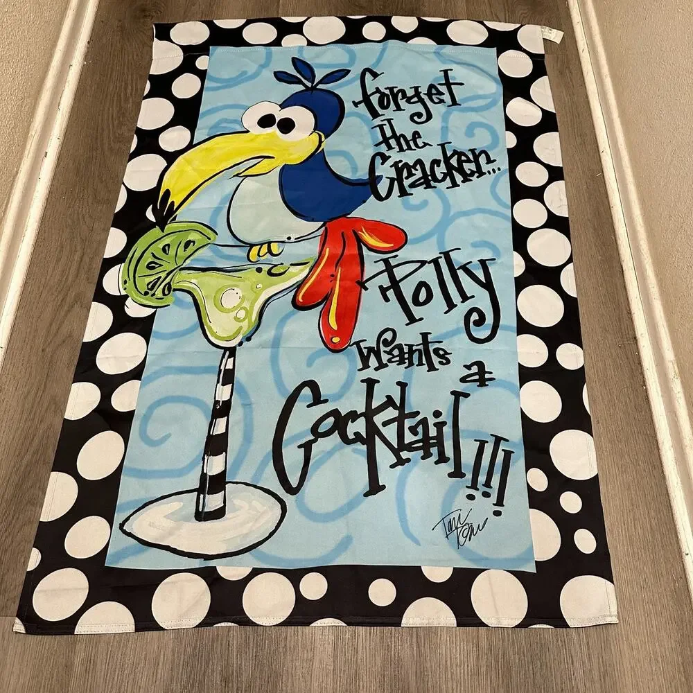 Parrot‎ Cocktail Drink - Yard Flag Funny Humor Drinking Cartoon Colorful